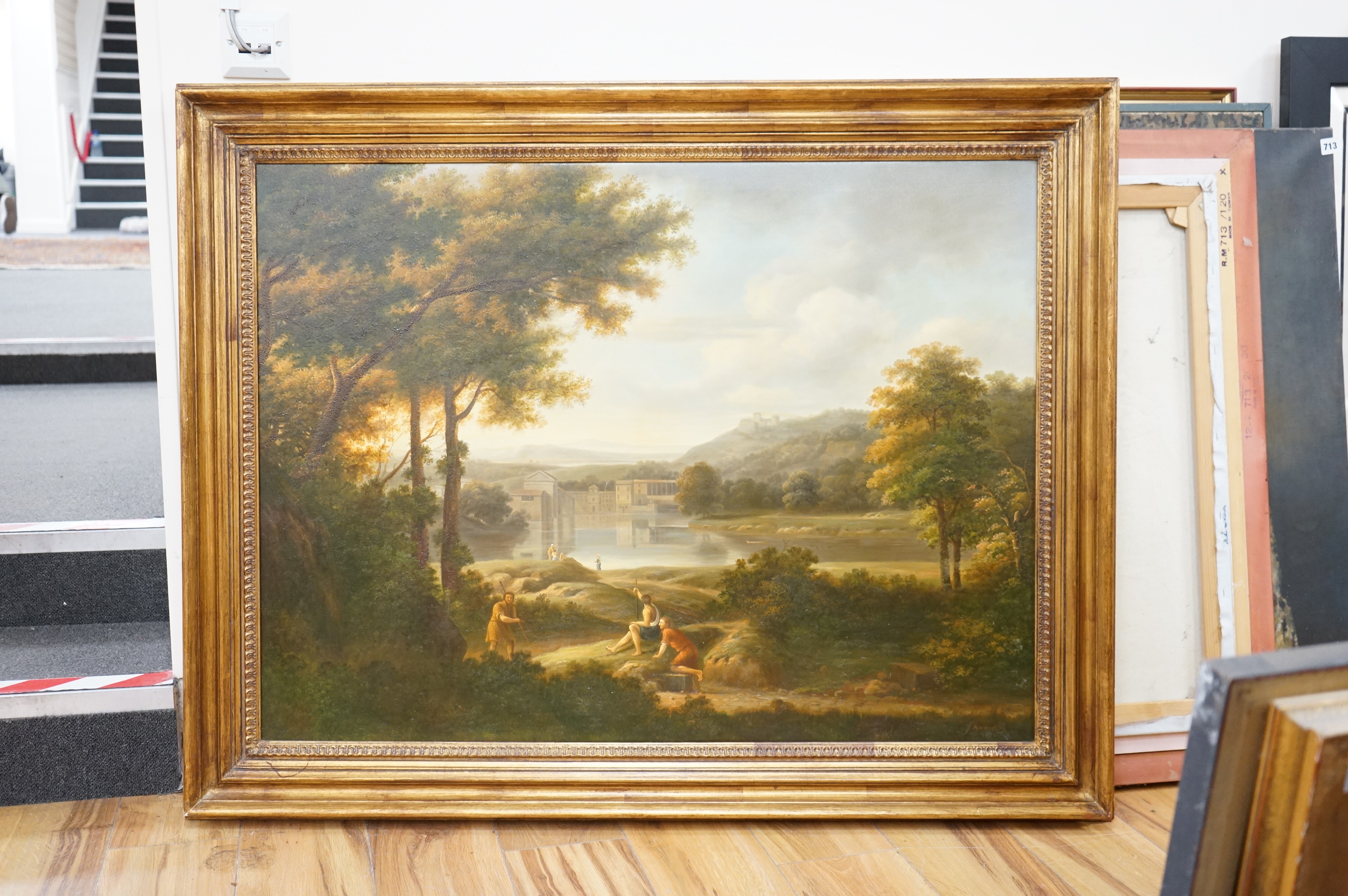 Thomas, Contemporary decorative Italianate landscape with figures, signed, oil on canvas, 77 x 100cm